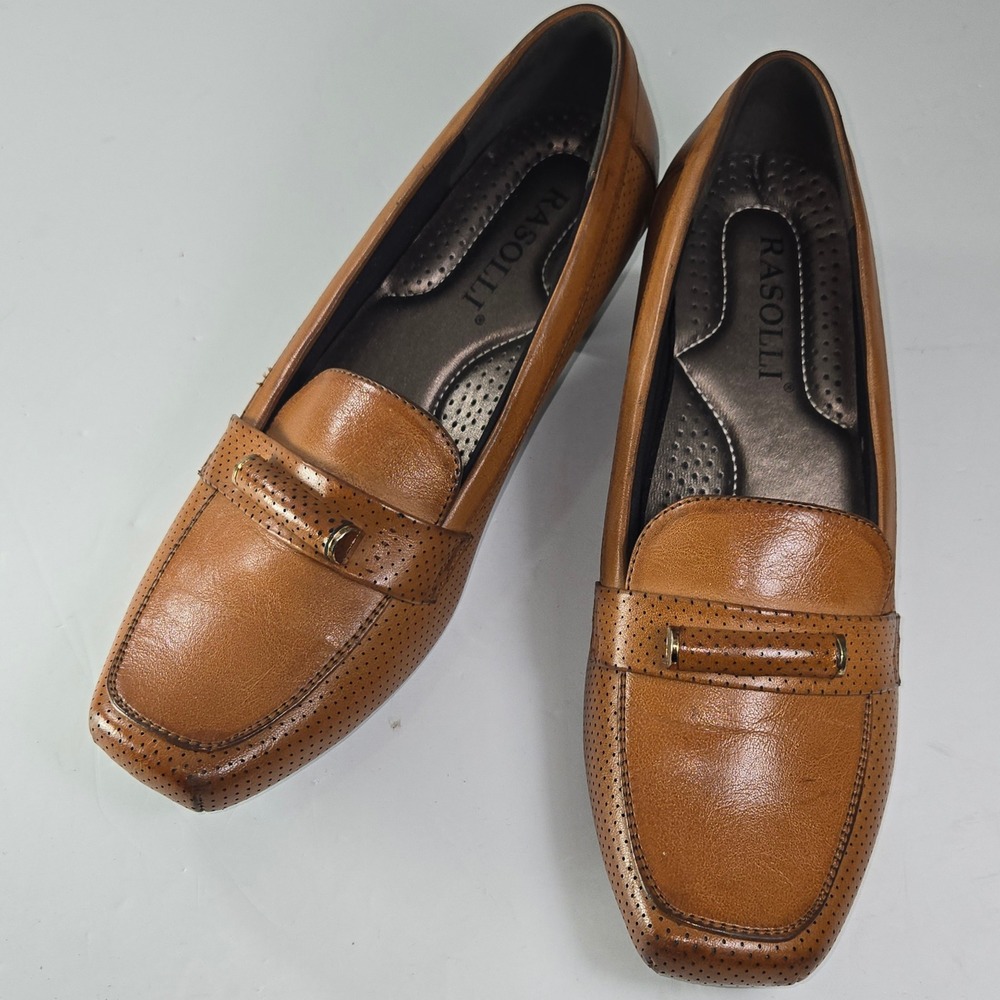 RASOLLI Women's Tan brown Perforated Loafer Heels Size 10W